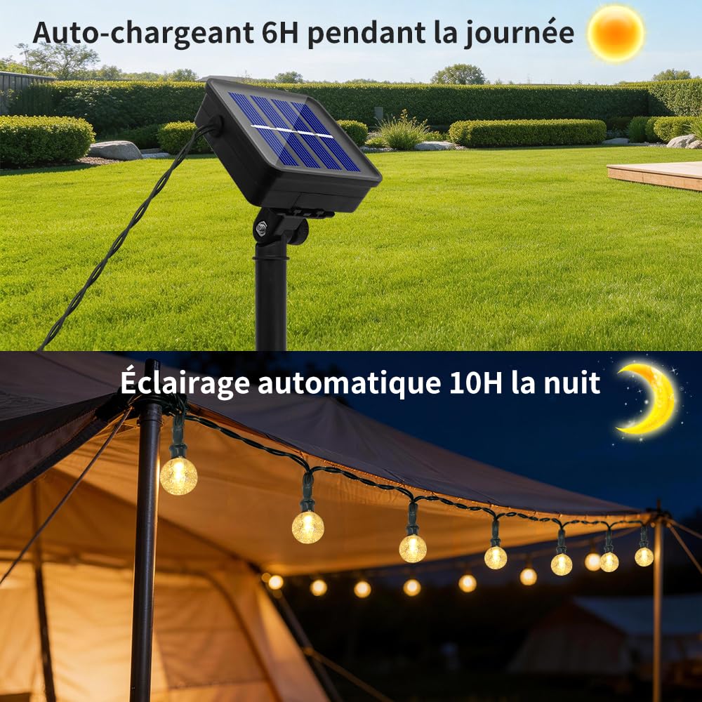 Hqynss Guirlande Lumineuse Exterieur,22M 100 LED Guirlande Solaire Exterieur,IP65 Étanche 8 Modes Lumiere Solaire Exterieur, Guirlande Exterieur Solaire pour Jardin Fête (Blanc Chaud)