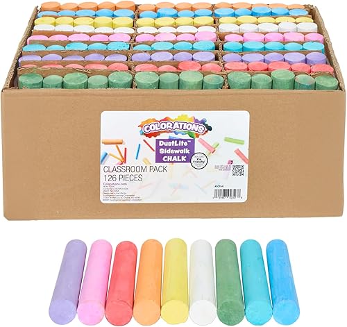 Colorations Sidewalk Chalk Classroom Pack, juego surtido, juego al aire libre, sin pantalla, creatividad, dibujo, rayuela, fácil de agarrar, colores