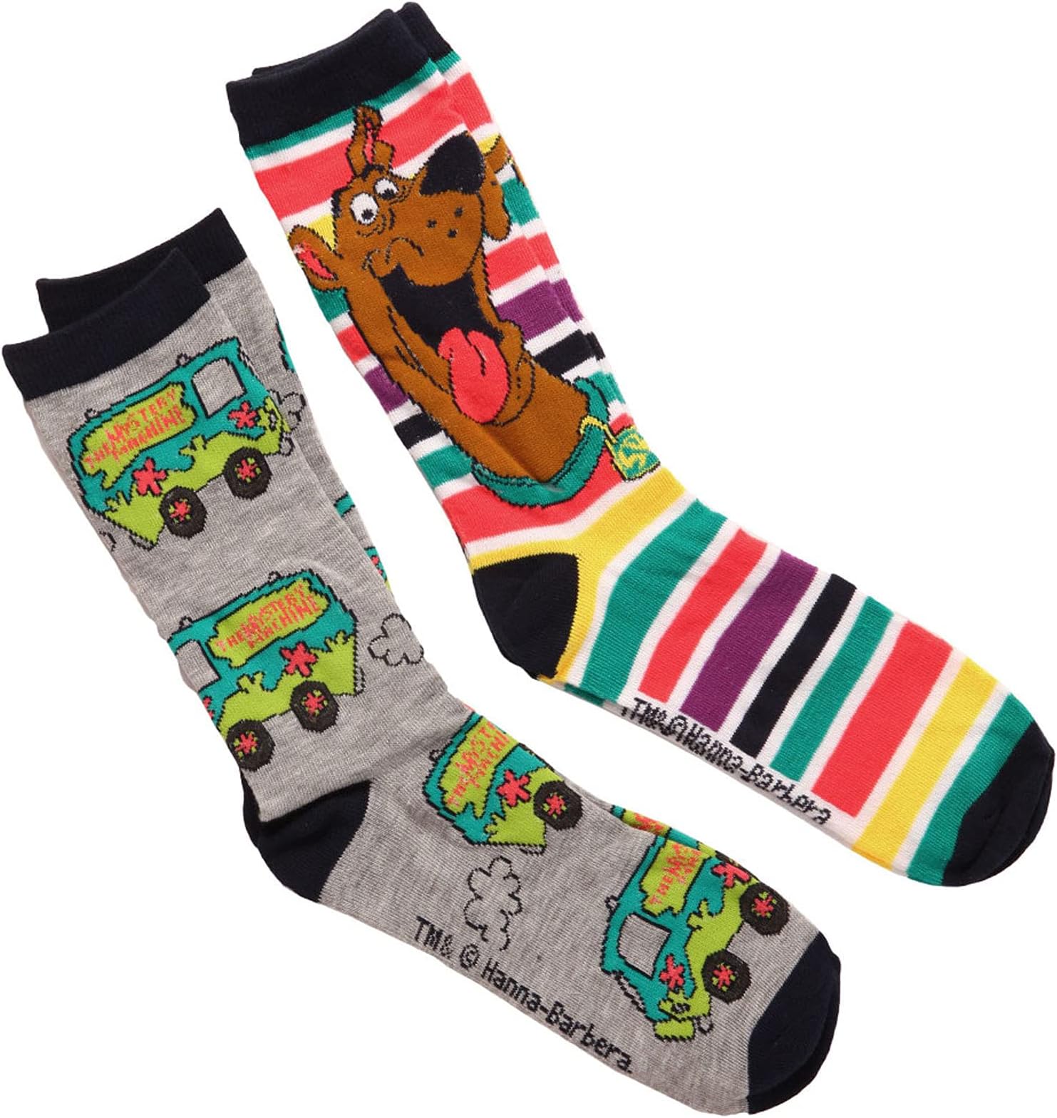 Hypnotic Hats Scooby Doo Mystery Machine/Scooby Stripe Mens Adult Crew Socks (Size 6-12, Two Pair)