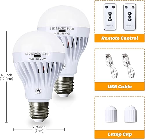 Miniatura 4 de BSOD Bombillas recargables con control remoto, bombillas LED E26, bombillas de batería USB, bombillas regulables de emergencia para corte de