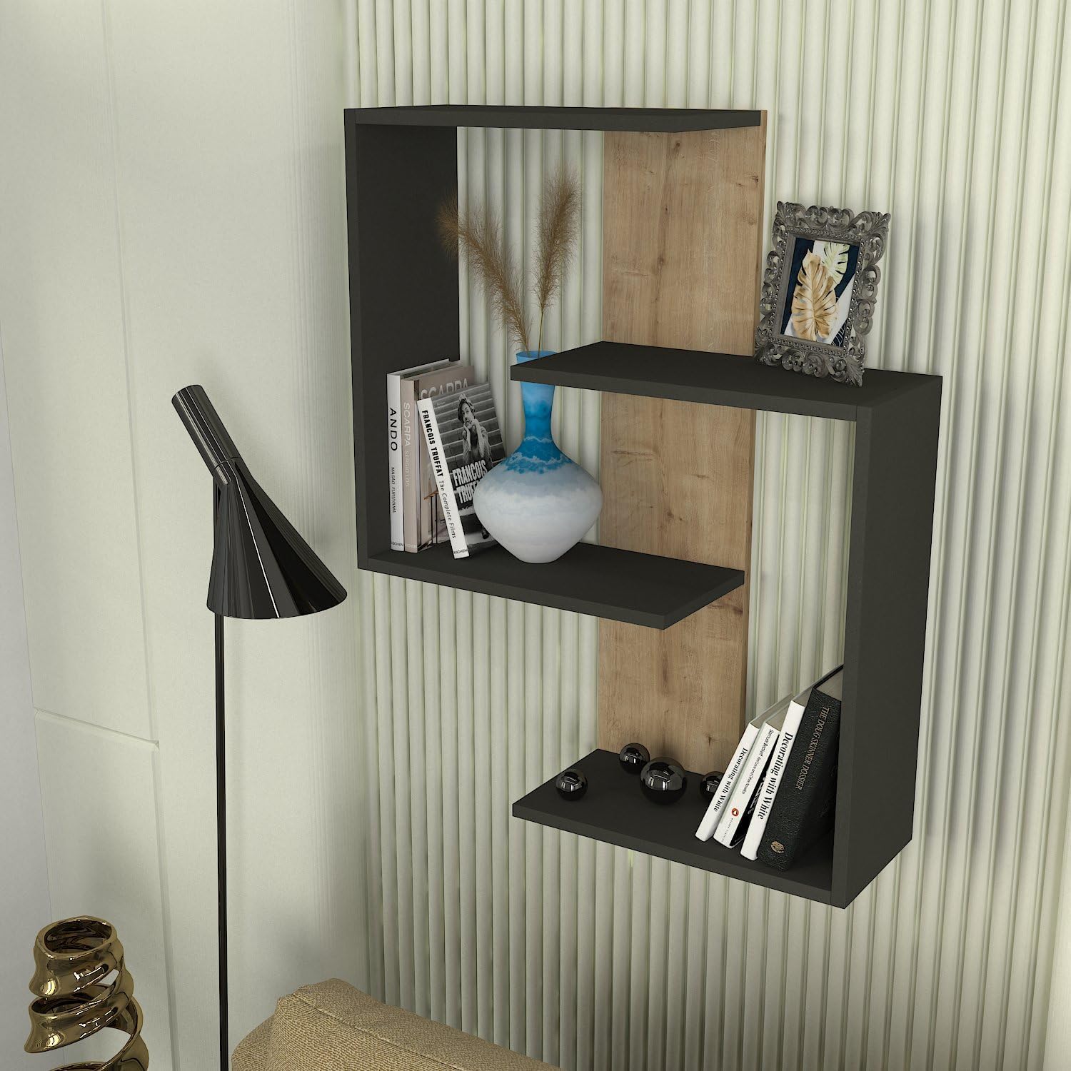DORPEK Armor Wall Shelf Anthracite Sapphire Square Wall Mounted Shelf