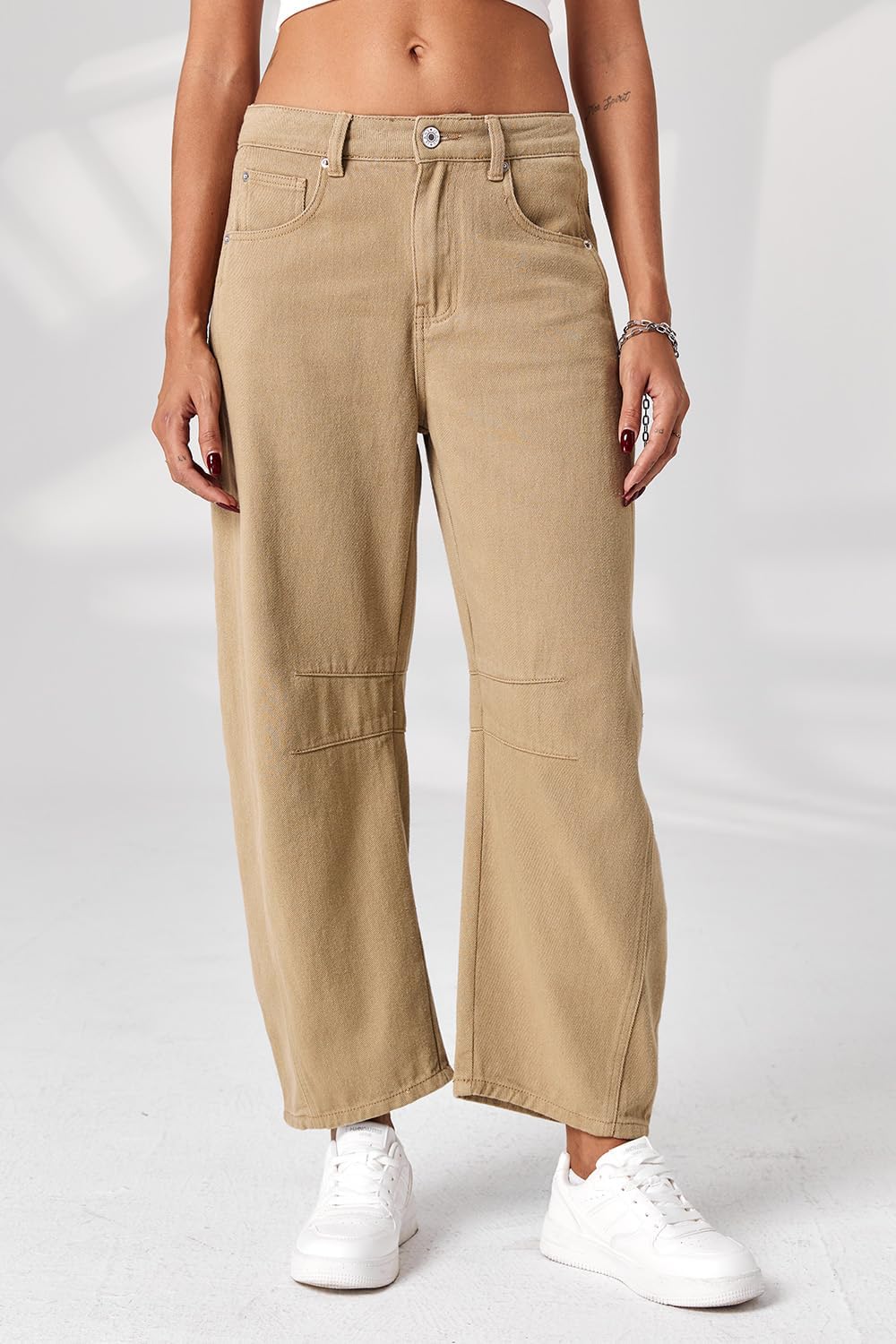 Mid Rise Barrel Jeans for Women Wide Leg Mid Waist Cropped Denim Pants Y2k Baggy Boyfriend Jeans with Pockets - Image 6