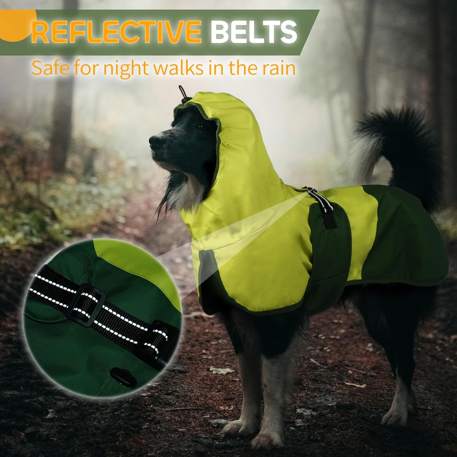 Dog Raincoat Waterproof Reflective Rain Coat with Adjustable Belly Strap & Leg Straps, Hooded Dog Rain Jacket with Leash Hole, Windproof Puppy Rain Gear for Small Medium Large Dogs