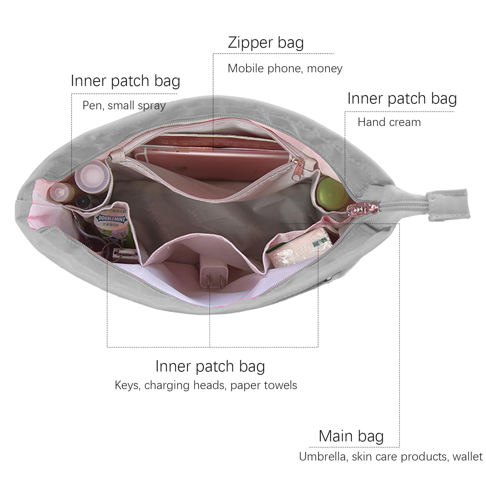 Lckaey El organizador de bolso para bolso Neverfull es compatible con más marcas similares de bolsas de mano, organizador de nailon 3055gris-XL