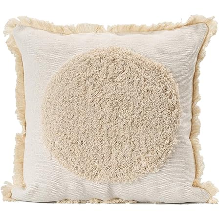 Amazon Com Blue Page Woven Tufted Decorative Throw Pillow Covers Bohemian Home Decor Cushion Cover With Fringes Modern Square Cotton Pillow Cases Accent Pillows For Bed Off White 18x18 Inches Home Kitchen