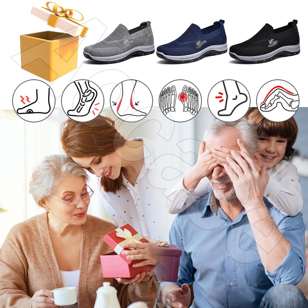 Zapatillas Fascitis Plantar Hombre, Zapatillas Sin Cordones Zapatillas Hombre Fascitis Plantar Zapatillas Deportivas de Malla sin Cordones Zapatos ortopédicos para Caminar,Azul,46/280mm