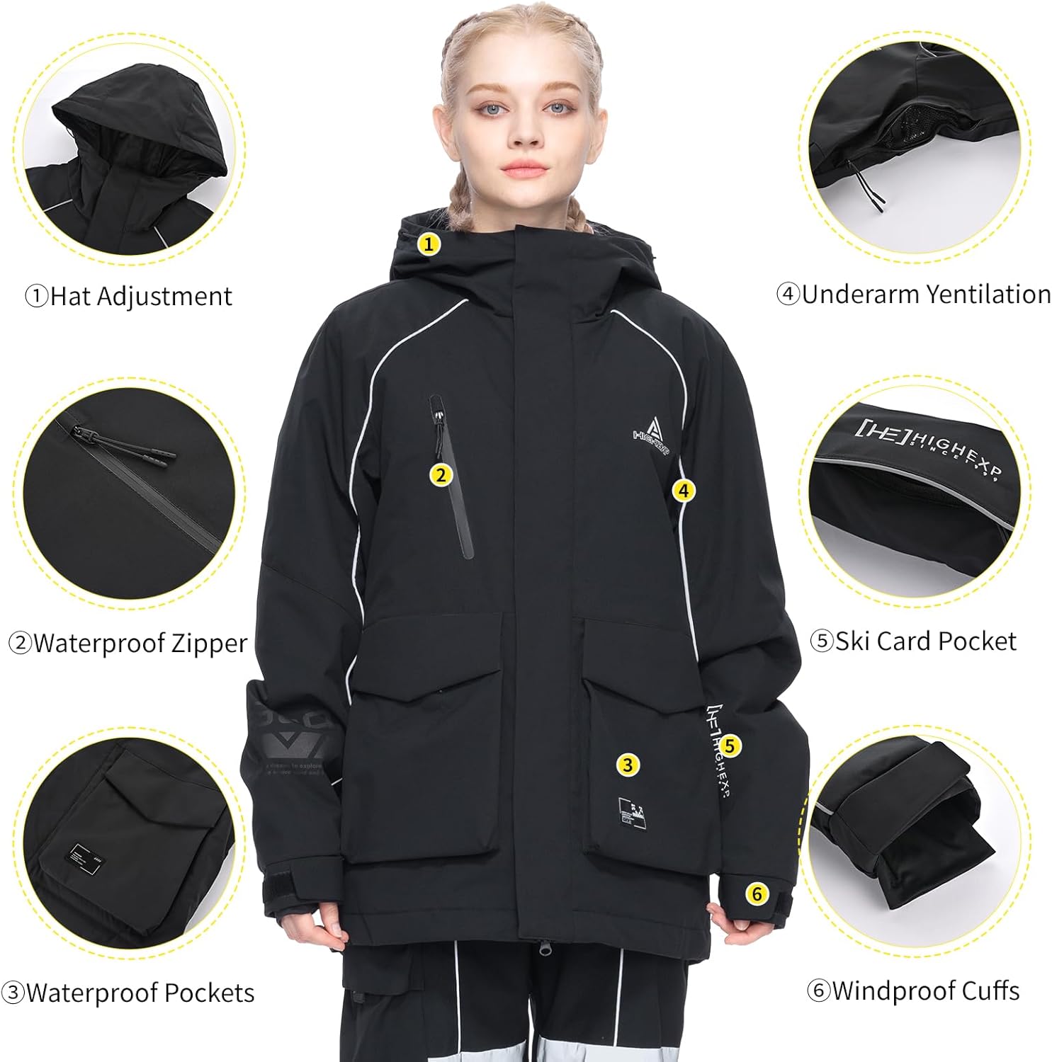 Ski Jacket Snowboard Coat Snow Winter Waterproof Insulated Windproof Baggy Warm Hooded Jacket for Men Women - Image 4