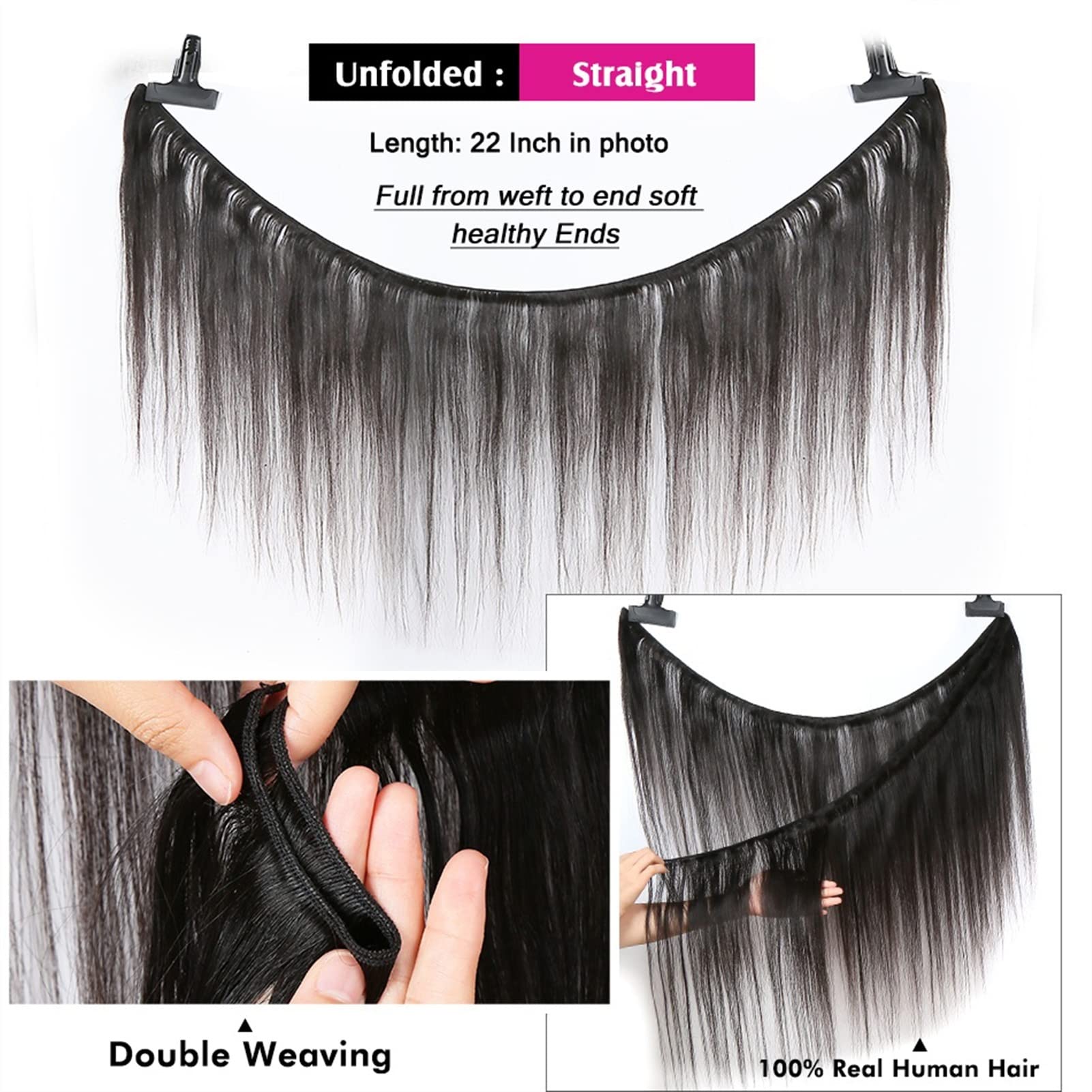 Tissage Cheveux Humain Brasses droites osseuses de 12-32 pouces avec dentelle 4x4 en dentelle frontale bouchons de tissage de cheveux brésiliens avec des paquets de cheveux humains de fermeture et une