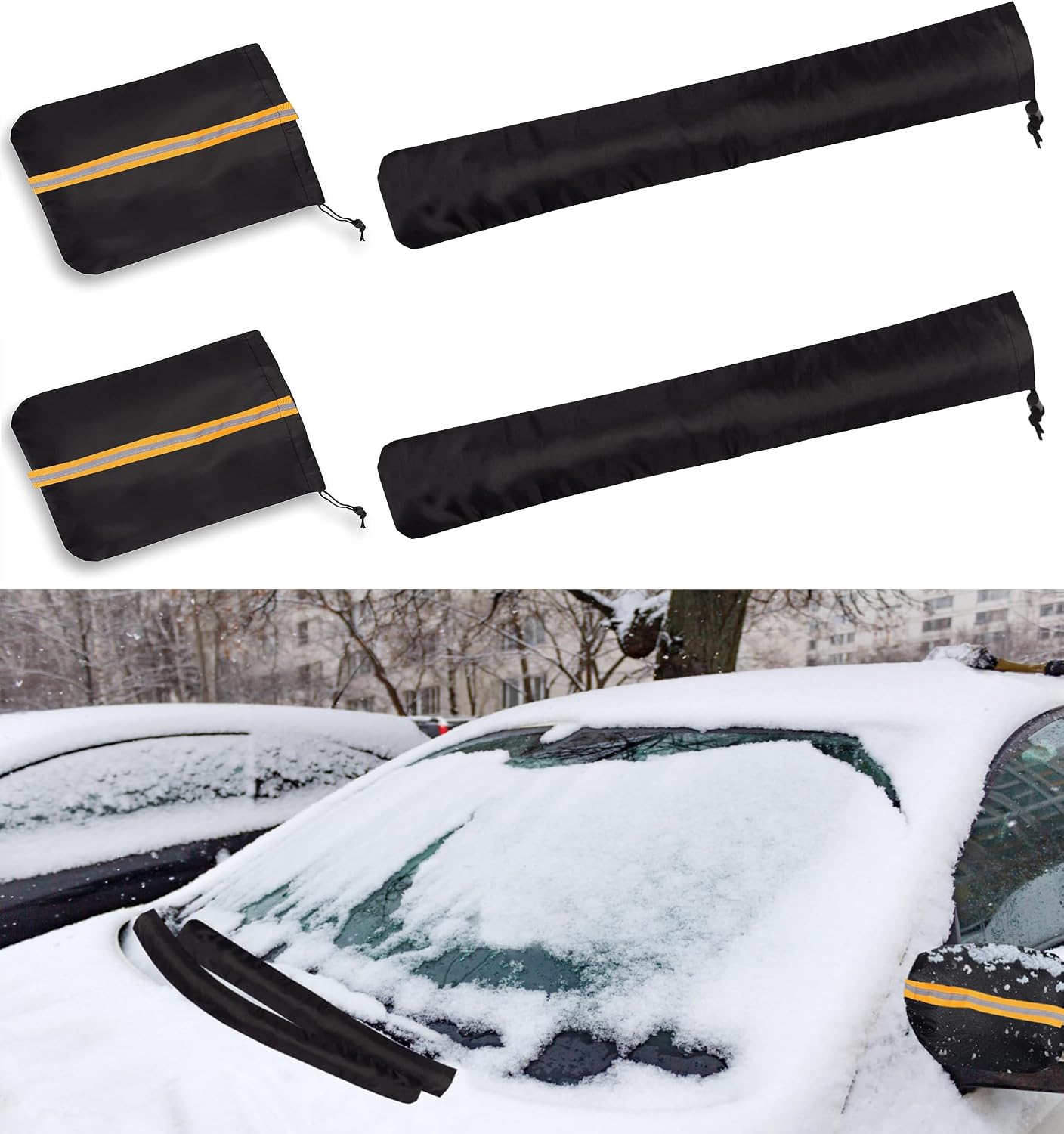 Side Mirror Covers and Windshield Wiper Covers for Trucks Cars SUVs Vans, 2 Pack Auto Rearview Protection Cover & Windshield Wiper Covers Protect from Ice Snow Frost Dew Rain Bird Poop Side Covers