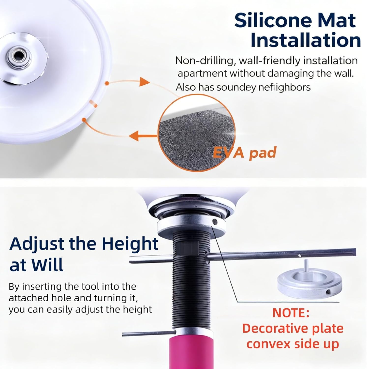 Portable Professional Stripper Pole, Silicone Dance Pole Kit, Spinning Static Dancing Pole Kit, Adjustable Height and Removable 7.2-9 FT, for Apartment, Gym, Club (Pink-with Silicone)