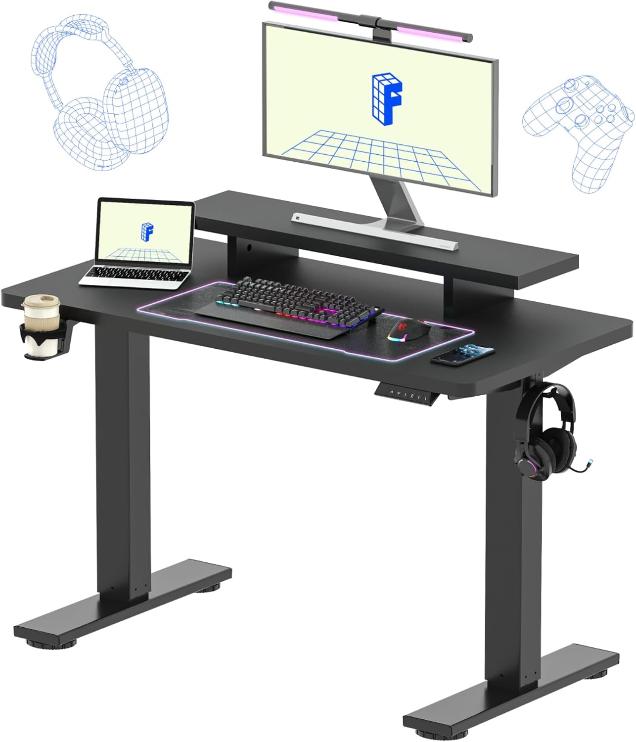 FLEXISPOT 48x24 Inch Electric Standing Desk with Monitor Riser