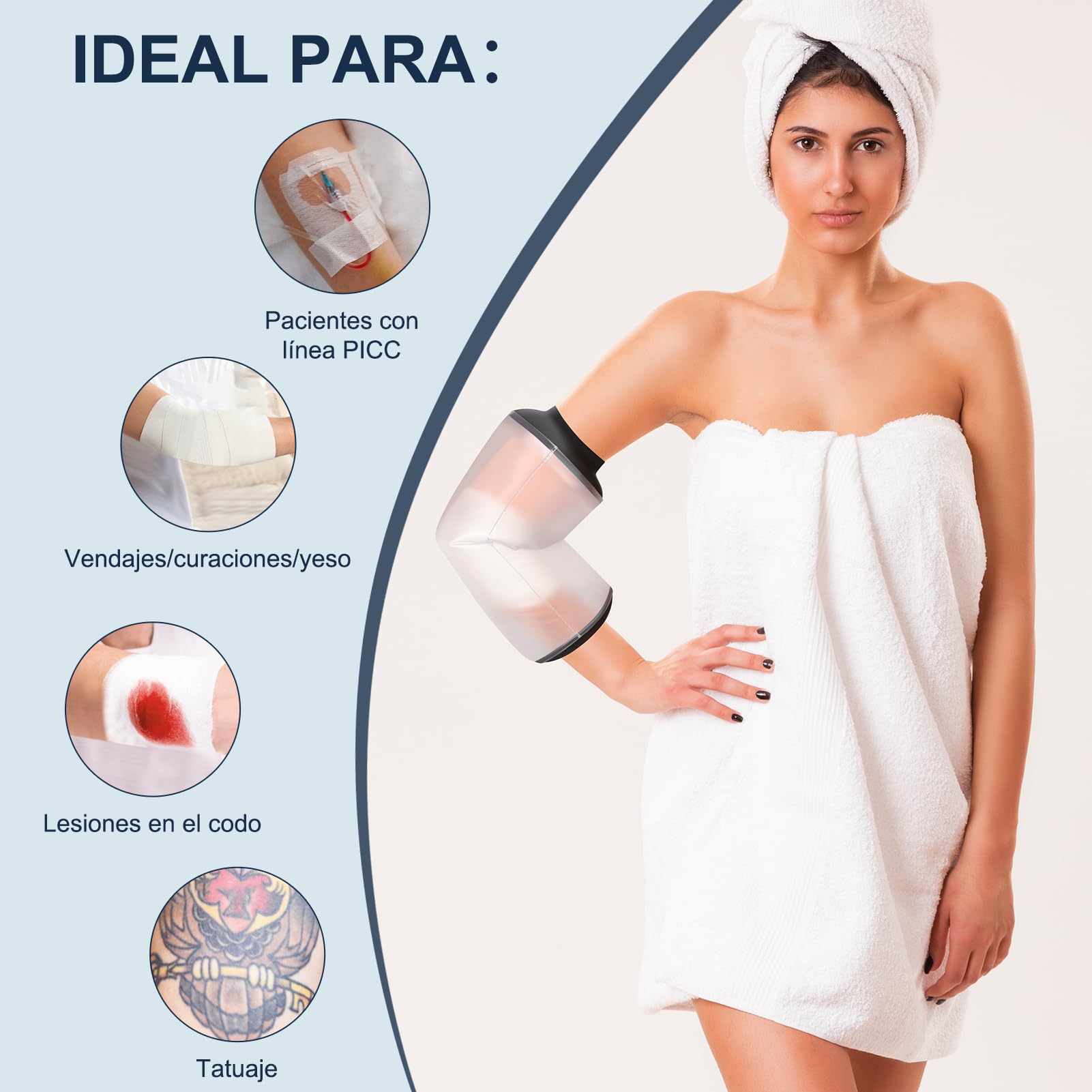Protector de PICC para Brazo Superior – Reutilizable Sin Látex, Impermeable para Ducha, Calidad Médica para Adultos