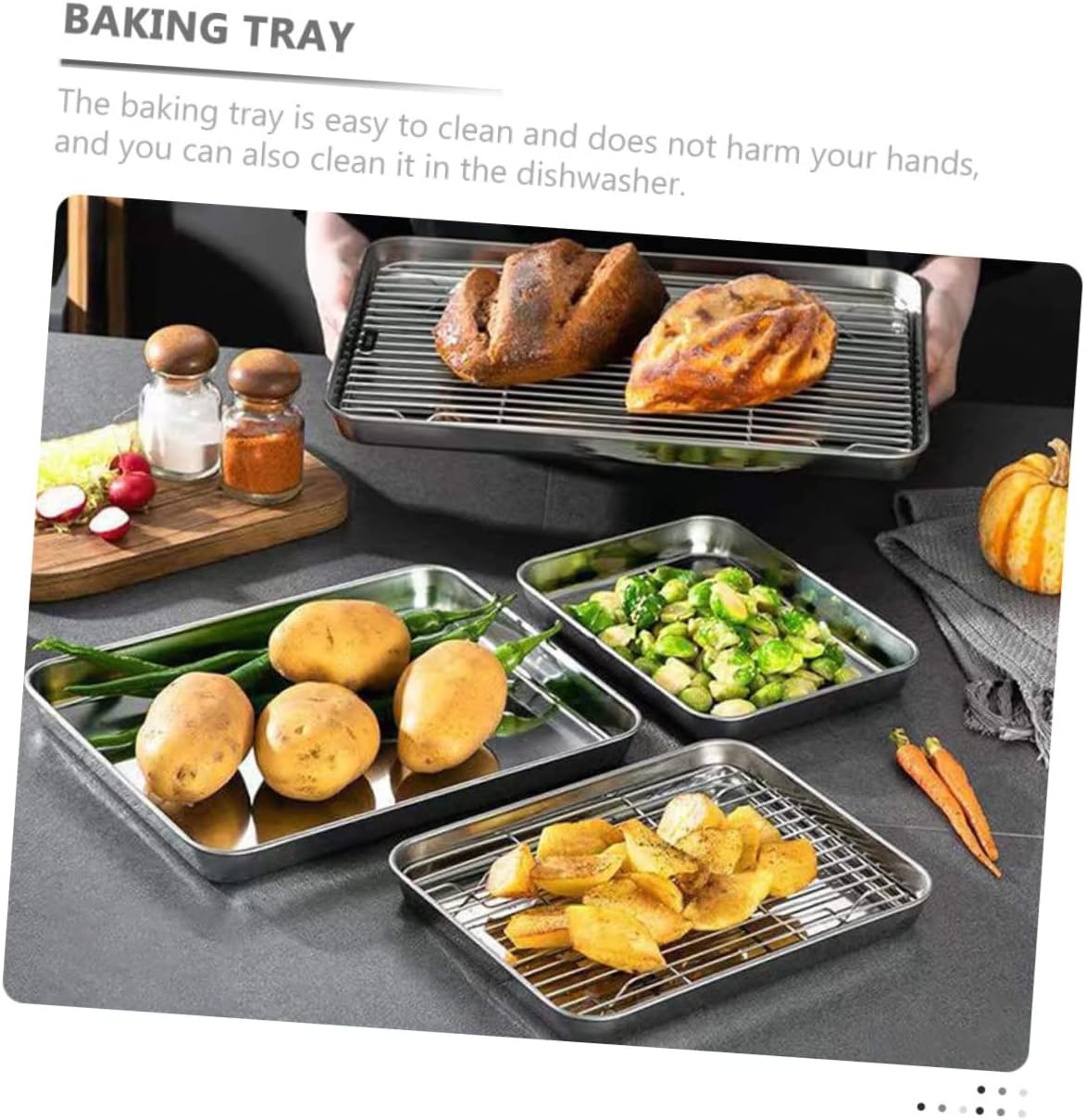 KICHOUSE 1set Multi-function Baking Tray Reusable Baking Rack for Camping Kitchen and Roasting Food-grade Cooling Rack and Pan