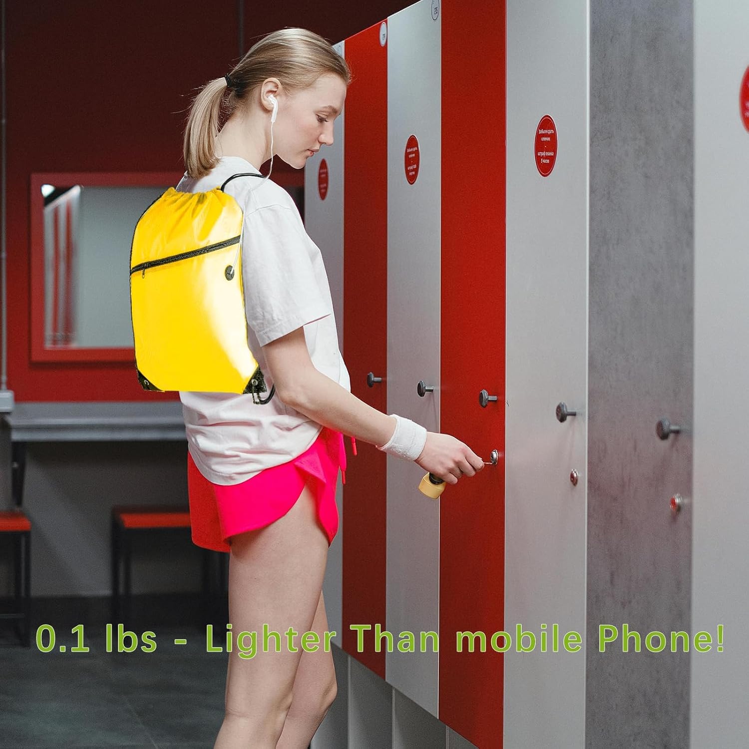 CODOBON Lightweight Drawstring Backpack – Foldable with 2 Compartments & Zip Pocket | Cable Port for Easy Access | Eco-Friendly for Gym, Travel, Everyday Use (20L, Yellow)