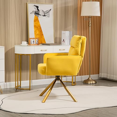 Miniatura 7 de Silla giratoria de terciopelo suave, diseño ergonómico con reposabrazos, cómoda silla de tocador con patas de metal estables para leer, estudiar,