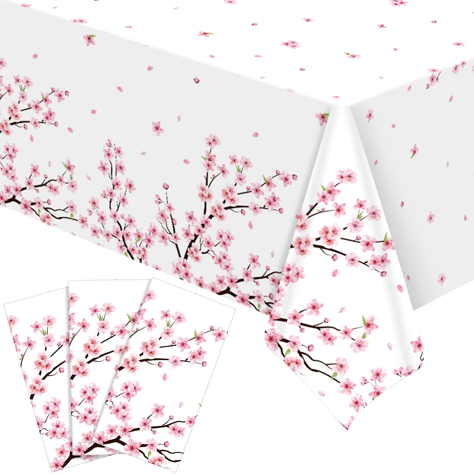 Ganeen 3 Pcs Cherry Blossom Tablecloth Disposable Plastic Table Covers