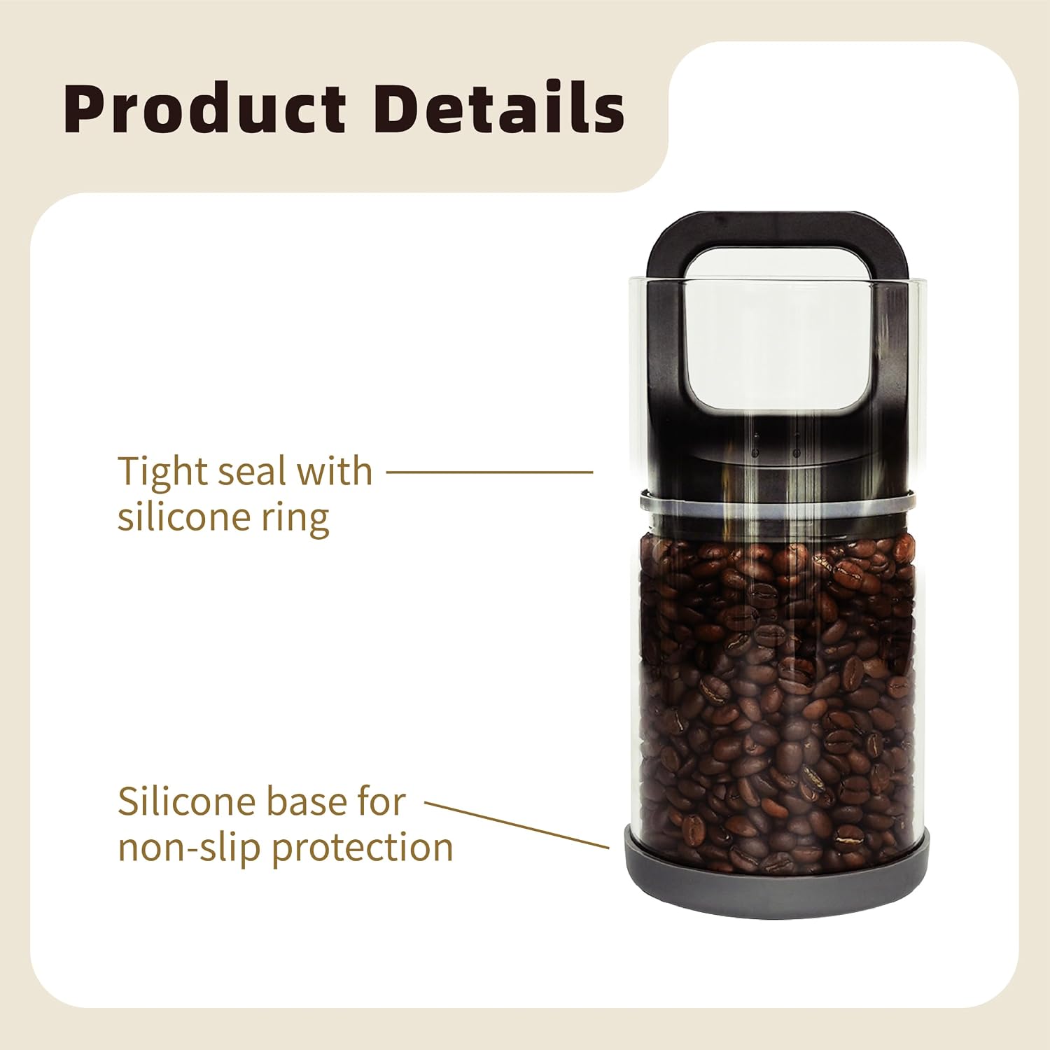 Premium Coffee Canister with Vacuum Seal Technology, Airtight Coffee Bean Storage Container with Push Lid, Borosilicate Glass Container for Freshness (1450ml/50oz)