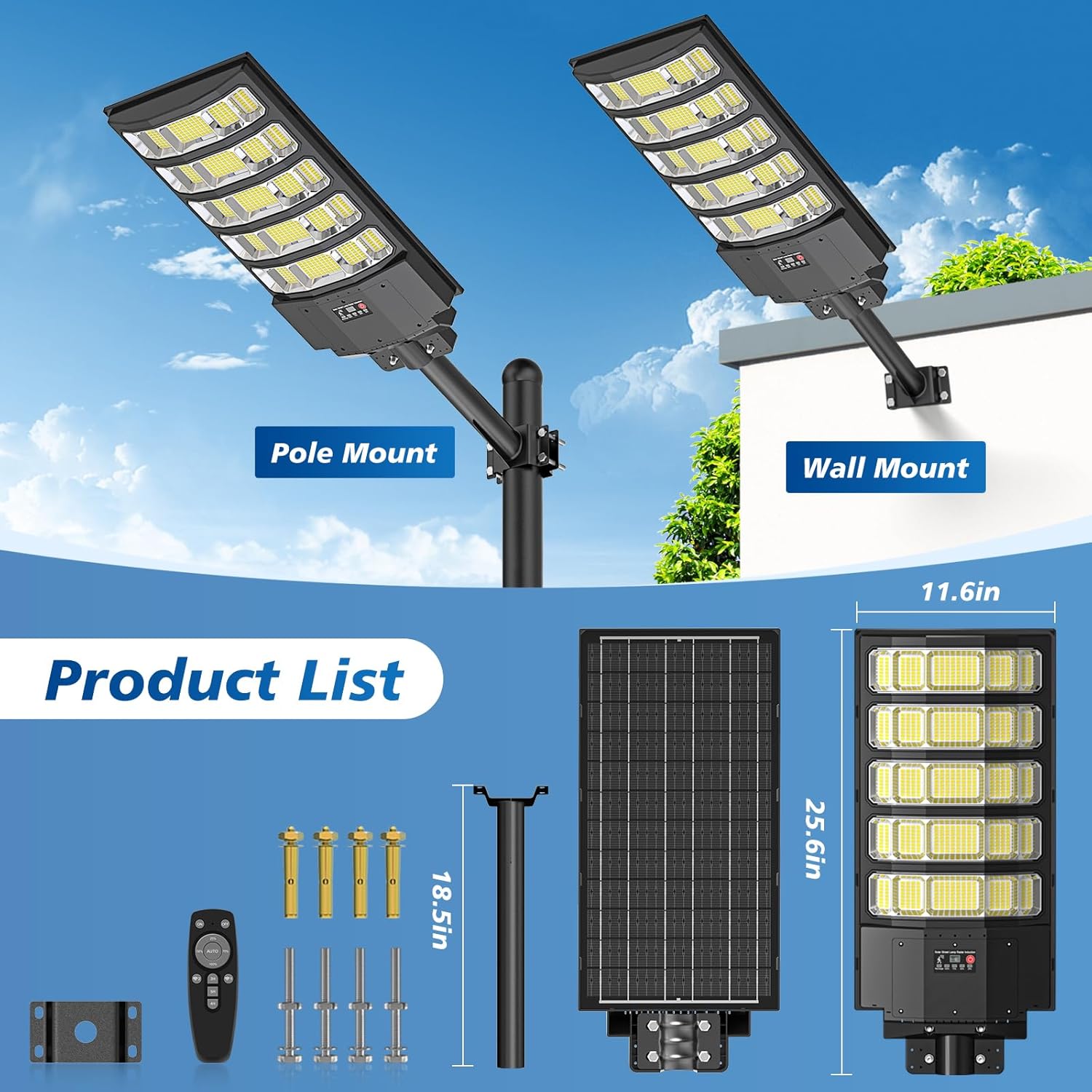 10000W Solar Street Lights Outdoor - 6500K Solar Lights Outdoor IP66 Waterproof, Solar Street Light Dusk to Dawn, Solar Flood Lights Outdoor Motion Sensor with Remote Control for Yard, Garage