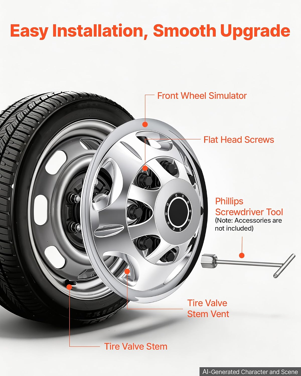 VEVOR 17-Inch Wheel Simulators 8 Lug ABS Chrome Plated Front and Rear Wheel