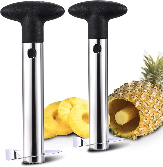 Yizerel 2 Pack Stainless Steel Pineapple Corer Cutter Slicer Peeler Core Remover Dicer Sharp Blades for Diced Fruit Rings