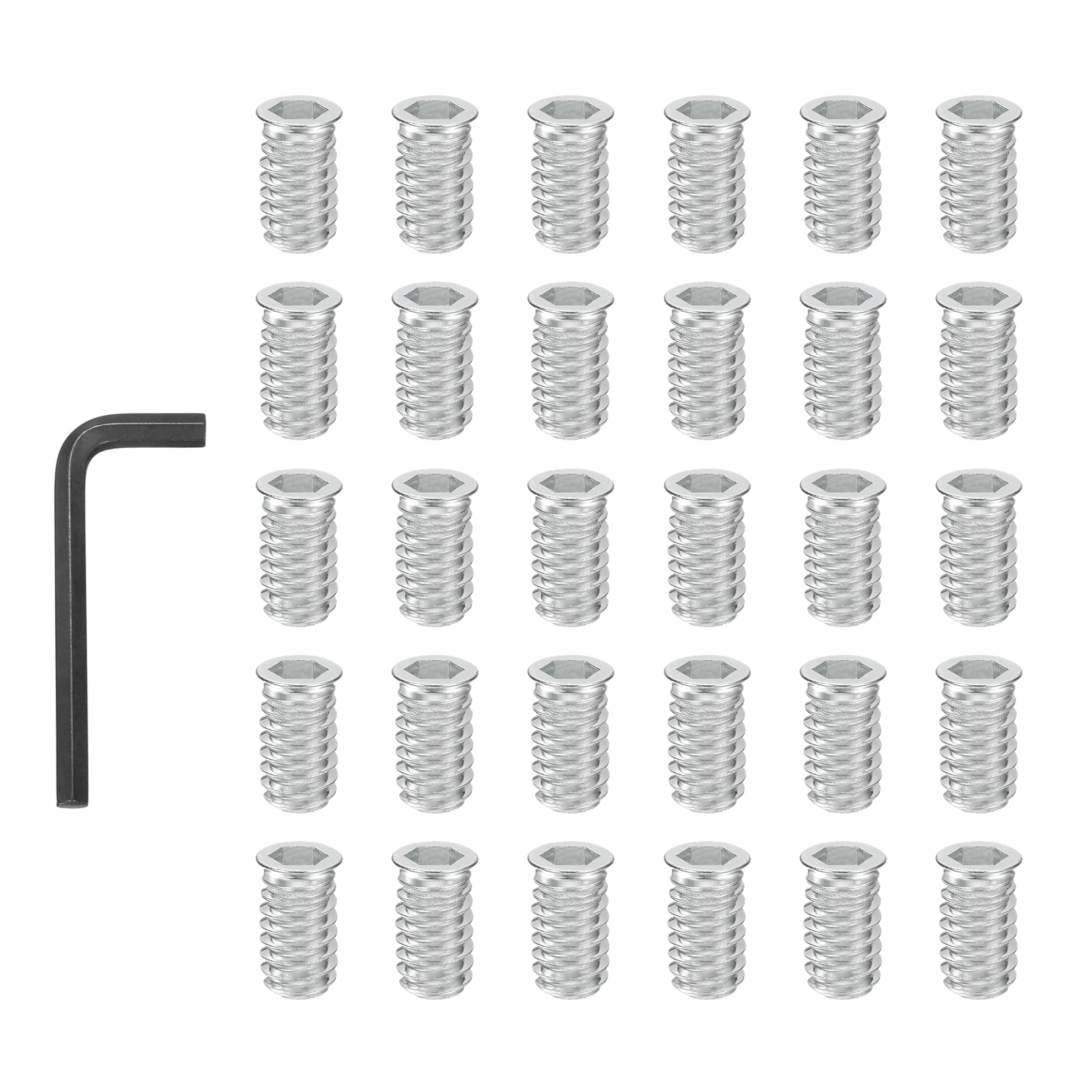PATIKIL 30 Pcs Threaded Inserts Nuts, M8x25mm Carbon Steel Hex Socket Drive Screw-in Wood Insert Metric Bolts Fastener with Wrench for Home Furniture, White