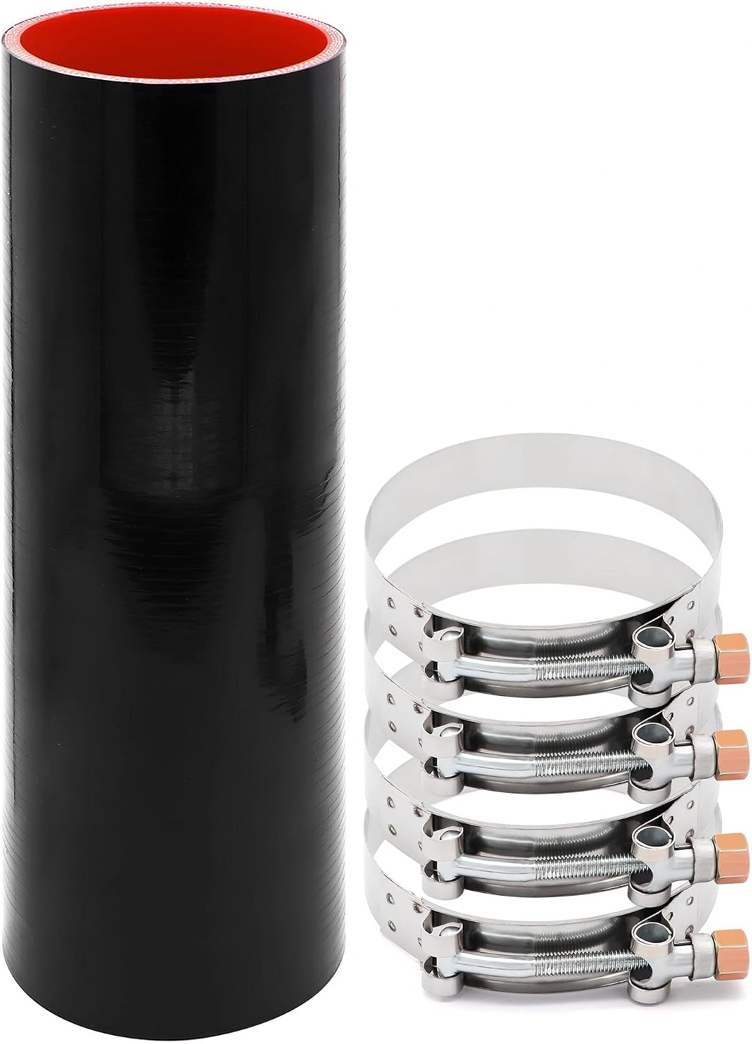 Straight Coupler 4-inch (102mm) Silicone Hose 4-Ply Reinforcement 5mm Thickness 12inch Length,4x12 Intercooler Coolant Tube Air Intake Turbo Boot Pipe with 4 PCS Stainless Steel T-clamps