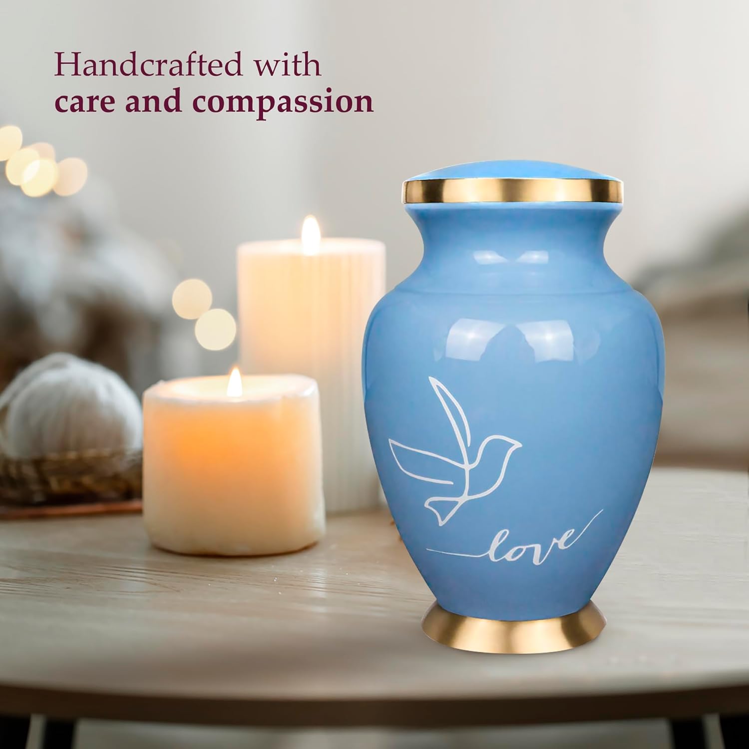 Trupoint Memorials Cremation Urns for Human Ashes, Love Dove Bird Decorative Burial Urn for Adult Men and Women, Large Light Blue