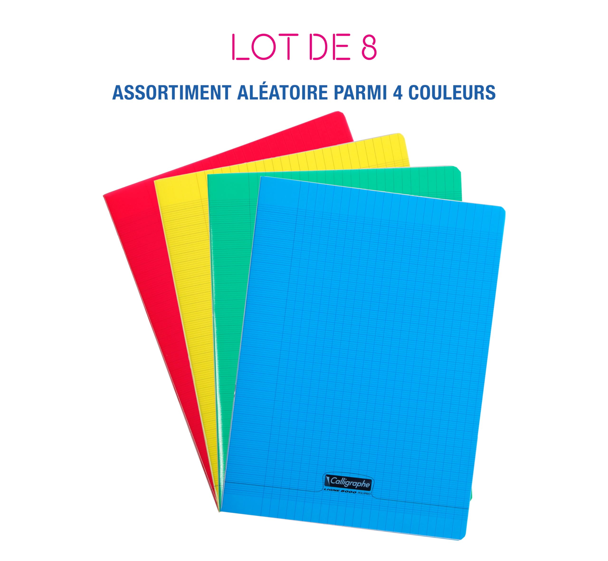 Calligraphe 18090AMZC Un lot de 8 Cahiers Agrafés (une Marque de Clairefontaine) - 24x32 cm - 96 Pages Grands Carreaux 90 g - Couvertures polypro 8 couleurs assorties