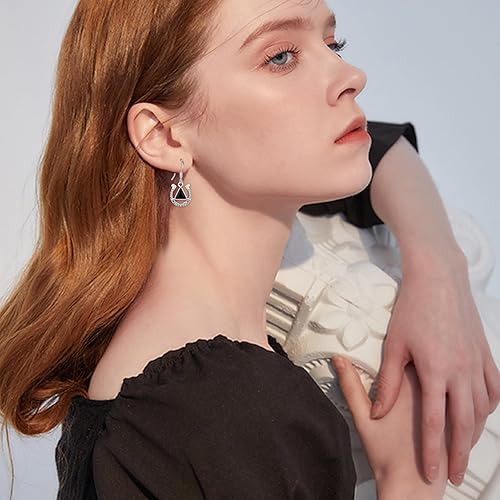 Miniatura 4 de Aretes colgantes de plata de ley 925 para mujer, diseño de onda, ángel, margarita, perlas, velero, serpiente celta, hoja, mariposa, sol, ágata roja,