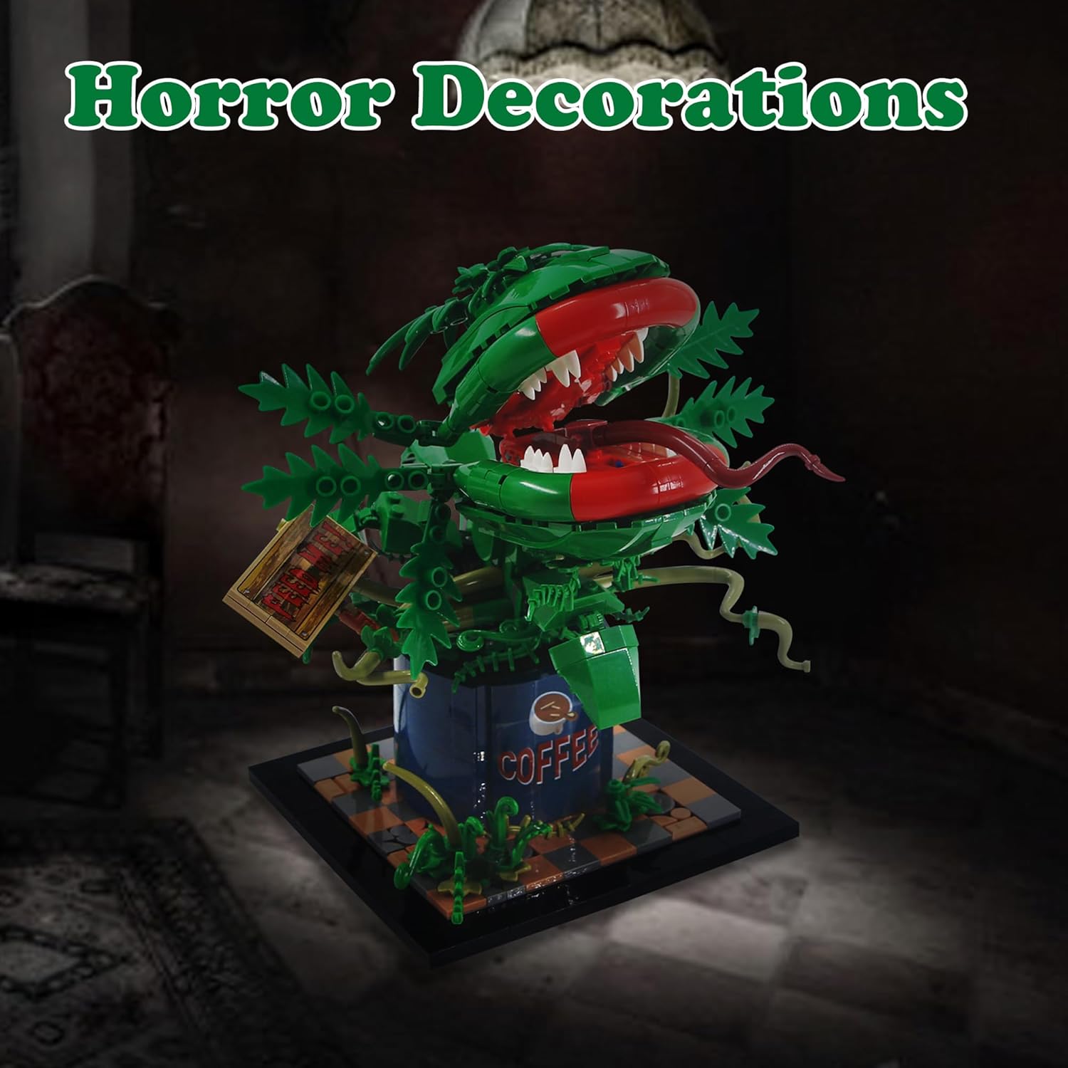 838PCS Large Piranha Plant Building Block Set, AuderyII Cannibal Flower Model with Coffee Can & Feed Me Sign, Horror Movie Decorations, Botanical Collection Toy Gifts for Adult & Teen Aged 8+
