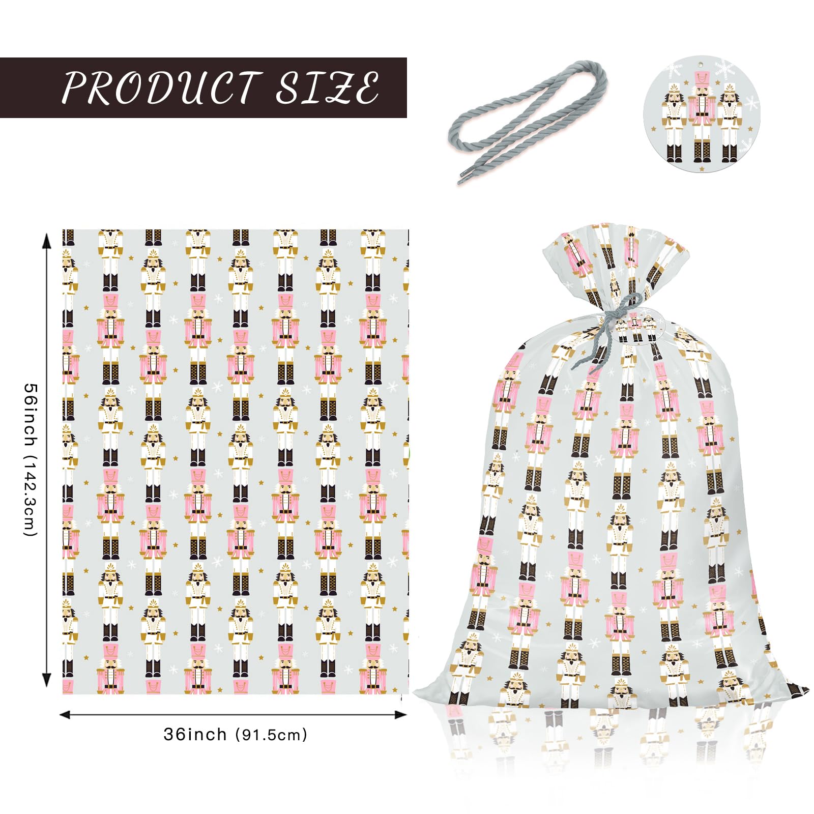 WRAPAHOLIC 56" Large Nutcracker Christmas Plastic Gift Bag - Nutcracker Jumbo Bike Bag Gift Wrap for Christmas, Winter, Holiday, Parties, Celebrating - 56" H x 36" W