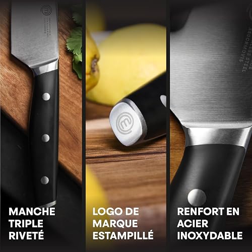MasterChef Chef Knife Set with Bag, Professional Chef Knives x 5 with Knife Roll Bag, Premium Kitchen Knife Set with High Carbon Stainless Steel Blades & Triple Riveted Handles for Precision Cooking - 5