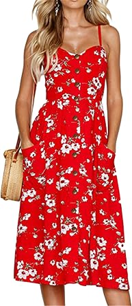 Womens Summer Casual Sundress Loose Sling Midi Dresses Fashion Sleeveless Dress