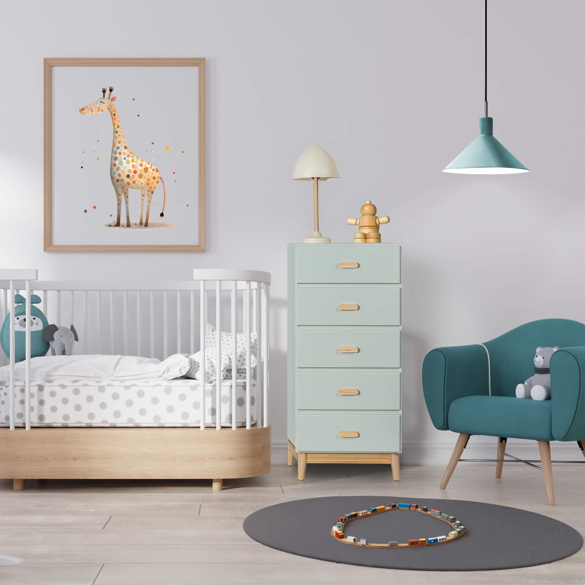 Rebecca Mobili Commode pour Enfants, Commode Gain de Place, Vert Eau Marron, Pin MDF, Style Scandinave, pour Chambre Montessori - Dimensions HxLxP: 115 x 50 x 40 cm - Art. RE6982