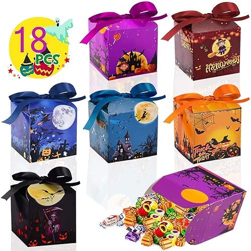 Bolsas de dulces de Halloween, 18 cajas de papel para Halloween, bolsas de regalo de galletas para regalos de fiesta de Halloween, bolsas de