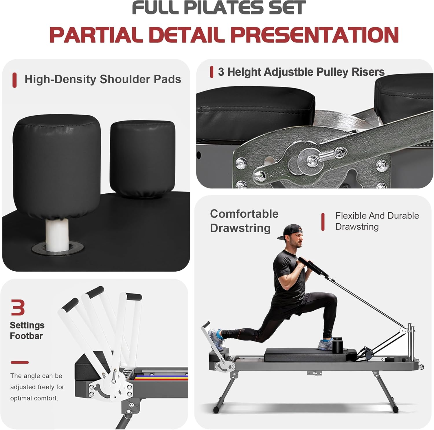 Casaphoria Pilates Reformer Machine, Foldable Pilates Equipment for Home Workouts with Springs and Cords, Pilates Machine for Home Use, Ideal for Beginners, Holds Up to 330 lbs