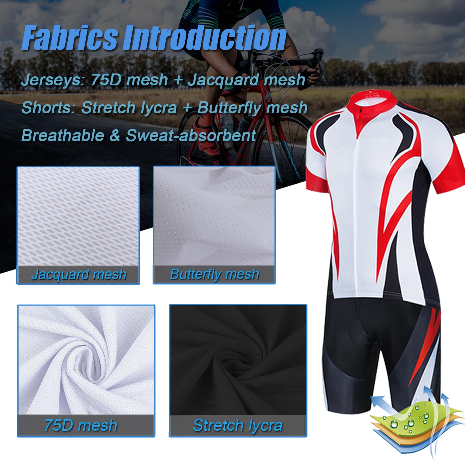 Vêtements Cyclisme Homme Tenue Cycliste Été,Maillot de Velo VTT Manche Courte MTB Jerseys et Cuissard à Bretelle avec 19D Coussin Gel,Ensemble Combinaisons de Cycling Respirant Séchage Rapide(D5,XL)