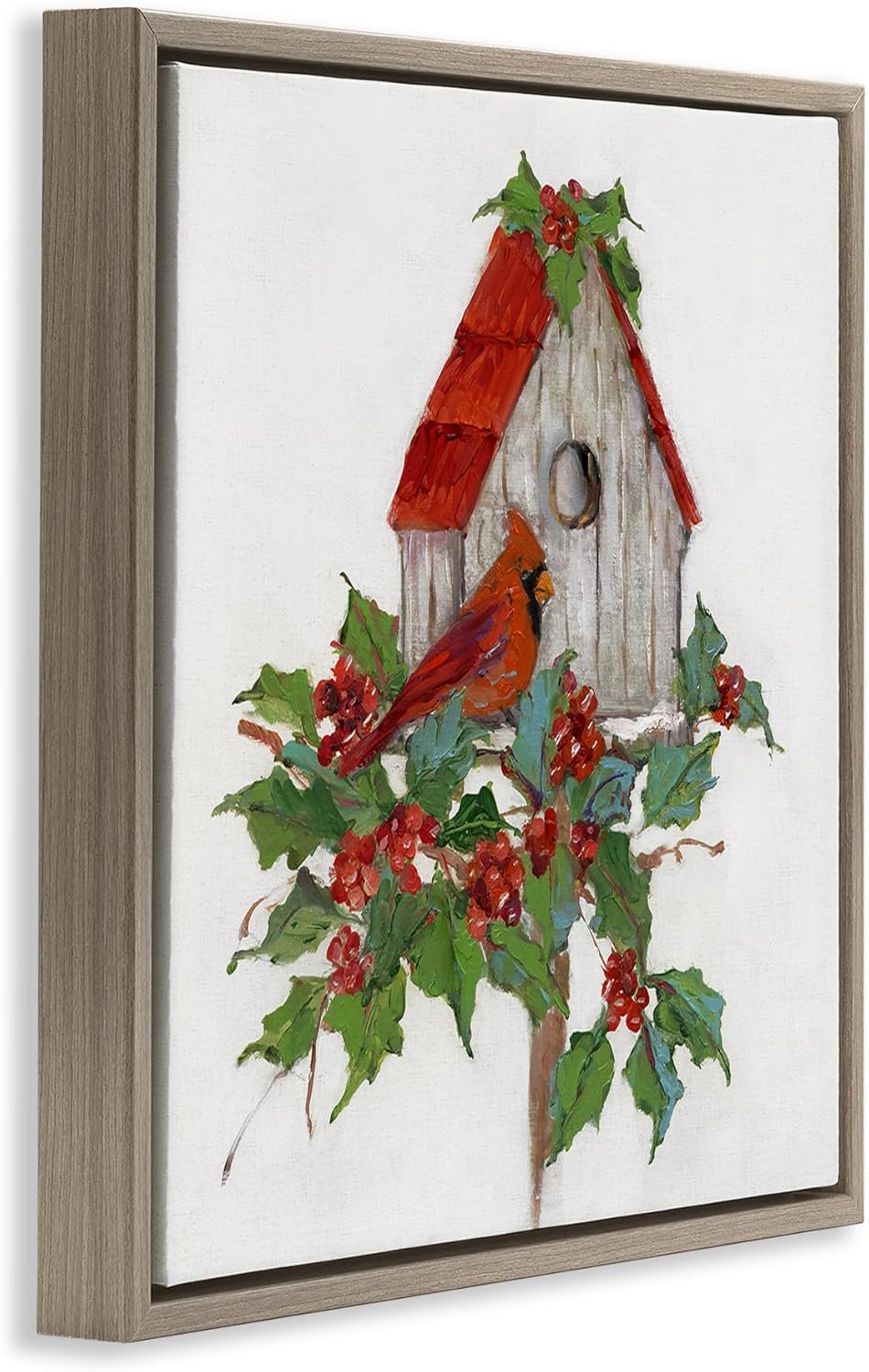 Stupell Industries Winter Plants & Birdhouse Framed Floater Canvas Wall Art, Design by Sally Swatland