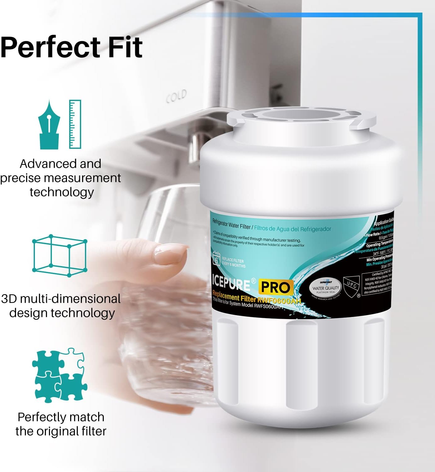 ICEPURE RWF0600A NSF401&473&53 Replacement for GE MWF, MWFP, MWFA, MWFAP, MWFINT, GWF, GWFA, HWF, HWFA, HDX FMG-1, Smartwater, WFC1201, GSE25GSHECSS, 3PACK