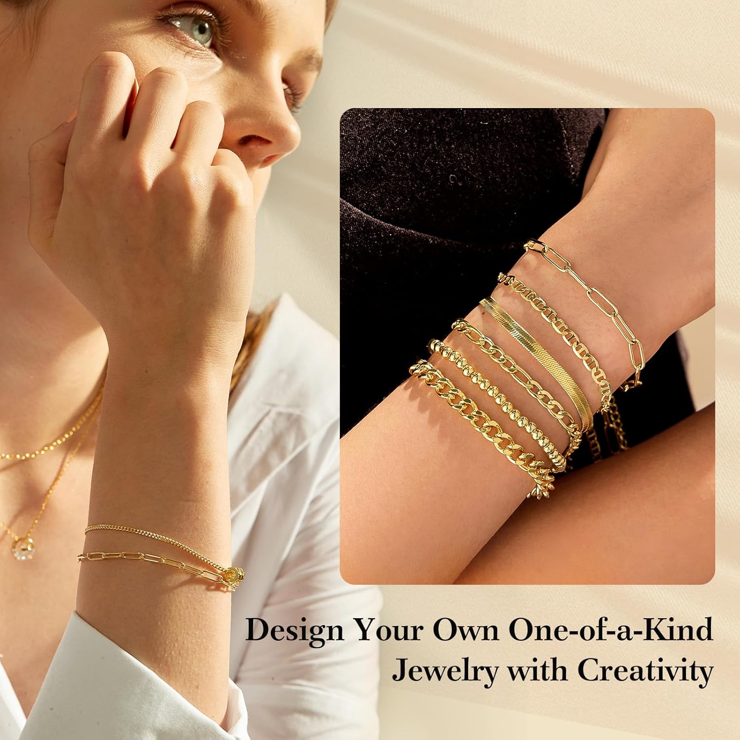 18k Gold Necklace Chains for Jewelry Making, 52.5 Feet 8 Rolls Bracelet Chains for DIY,6.5 Feet Each Style, Gold Plated Chain with Jump Rings/Lobster Clasps/Connectors - Image 5