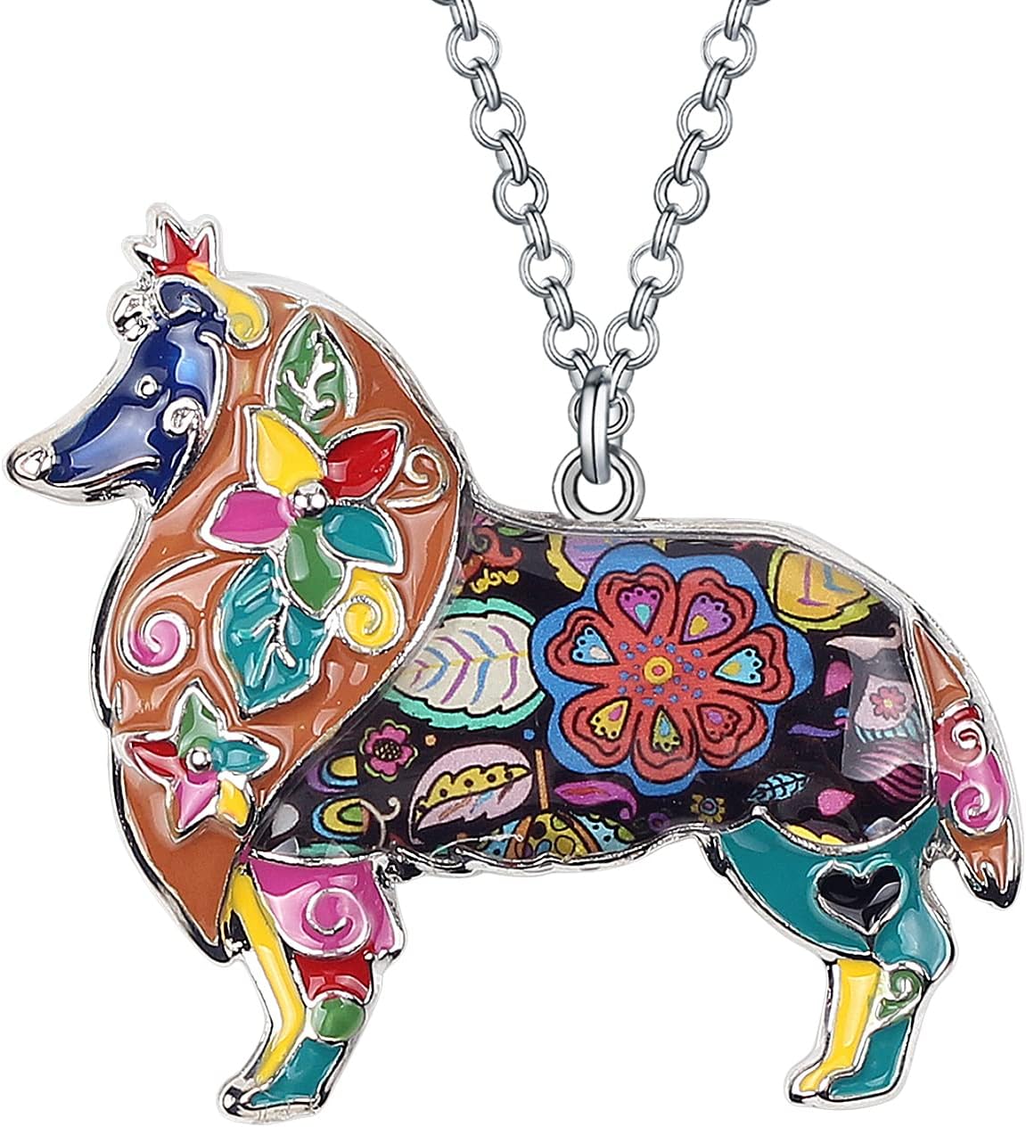 Love Heart Enamel Alloy Sheltie Border Rough Collie Necklace Dog Women Jewelry Animal Pendant