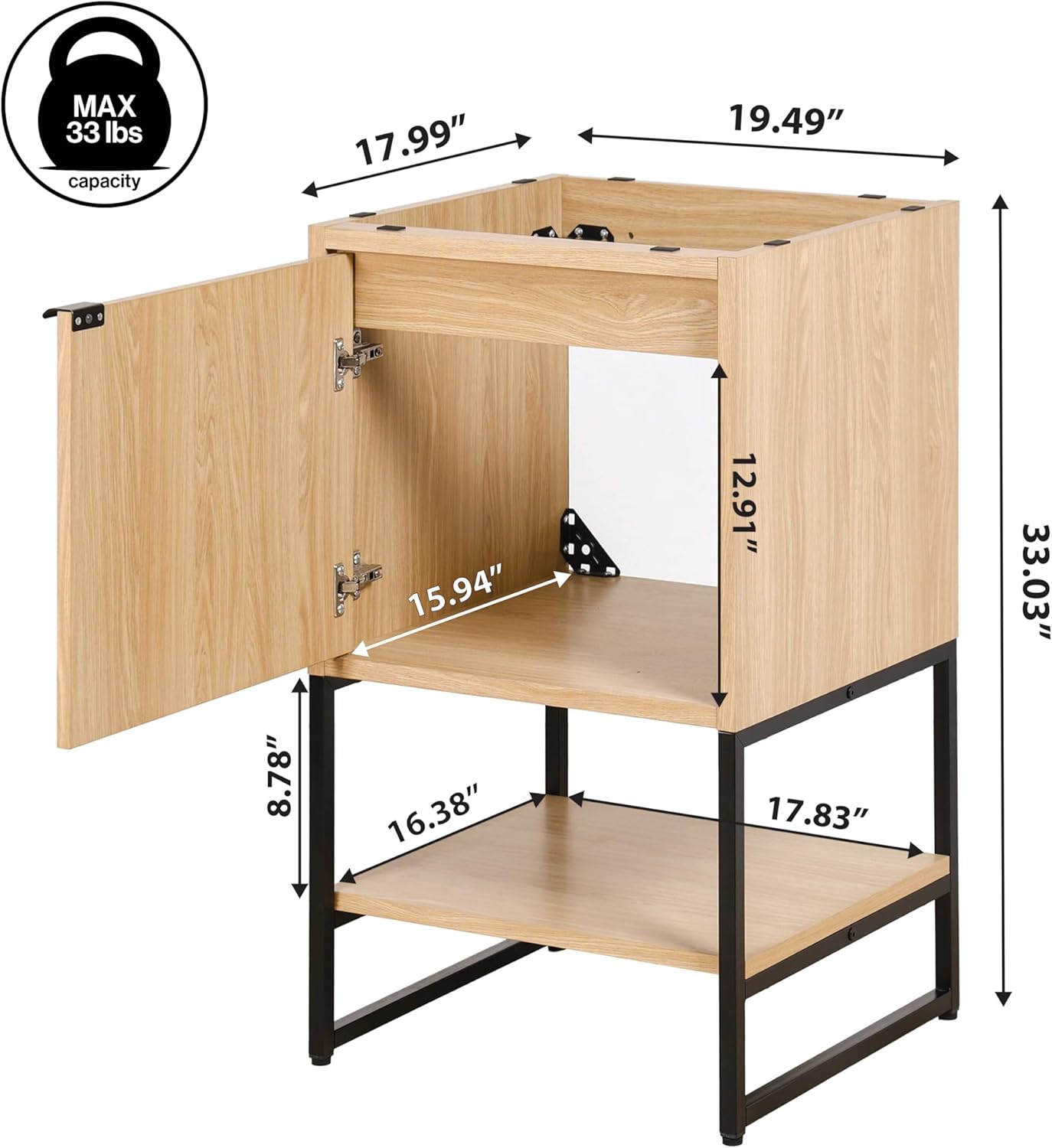 JONATHAN Y VAN1012A Juhl 20 in. W x 18 in. D x 33 in. H Chevron-Front Modern Minimalist 2-Shelf Bathroom Vanity Cabinet Only with Soft Closing Doors (Sink Basin Not Included), Oak
