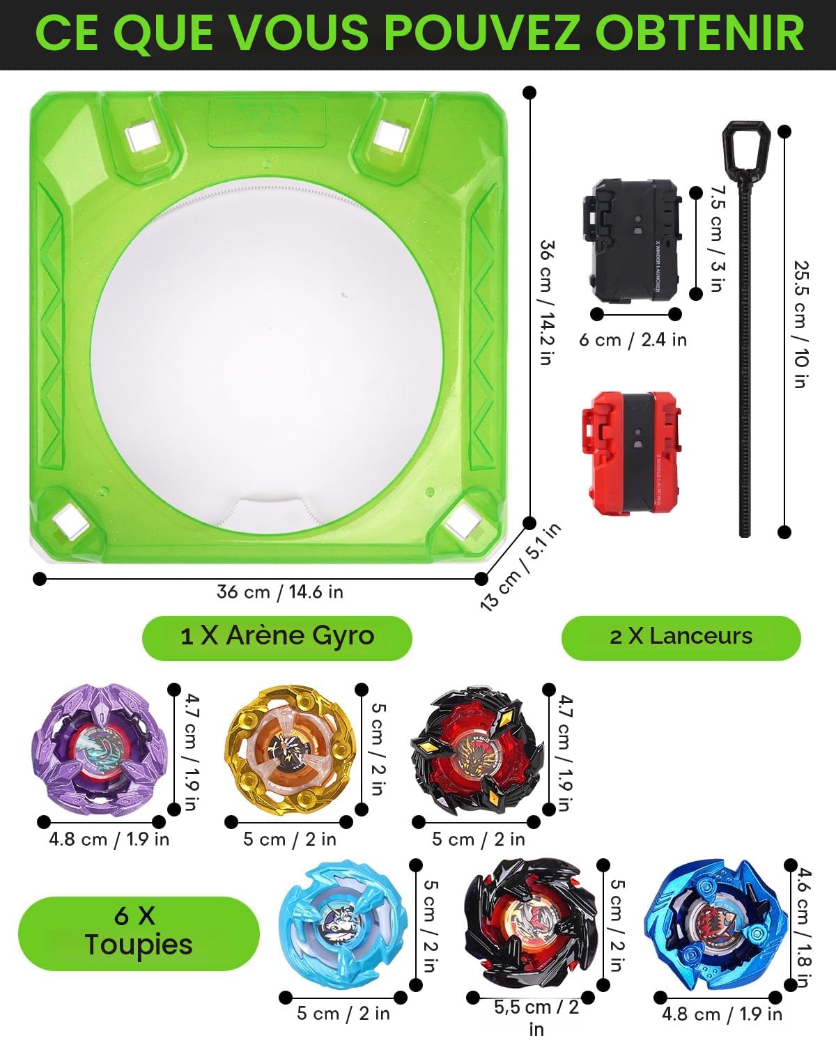 DEZAWRTY X Stadium Arena Set - 6 toupies de Combat, 2 lanceurs et 1 Xtreme Arena avec X-Celeration Rail, arène de Combat Battle pour Enfants à partir de 6 Ans, Jouets de Combat pour garçons,Blanc