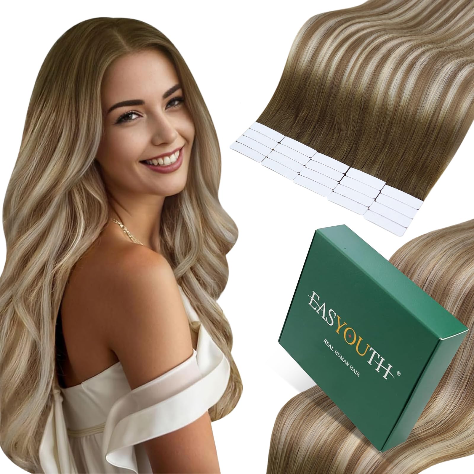 Easyouth Tape Extensions Echthaar Glatt Menschliches Haar