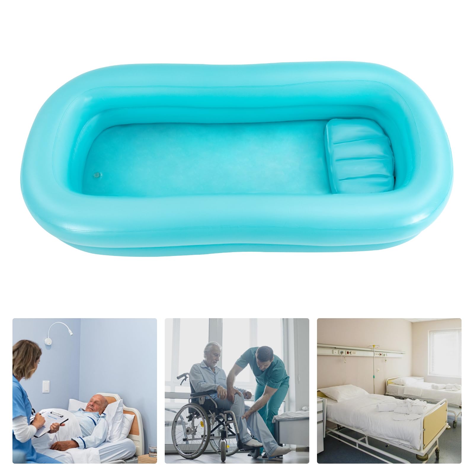 Baignoire pliable - Double couche - Pour les soins infirmiers - 212 x 96 x 37 cm - Pour handicapés, personnes âgées, patients alités (bleu)