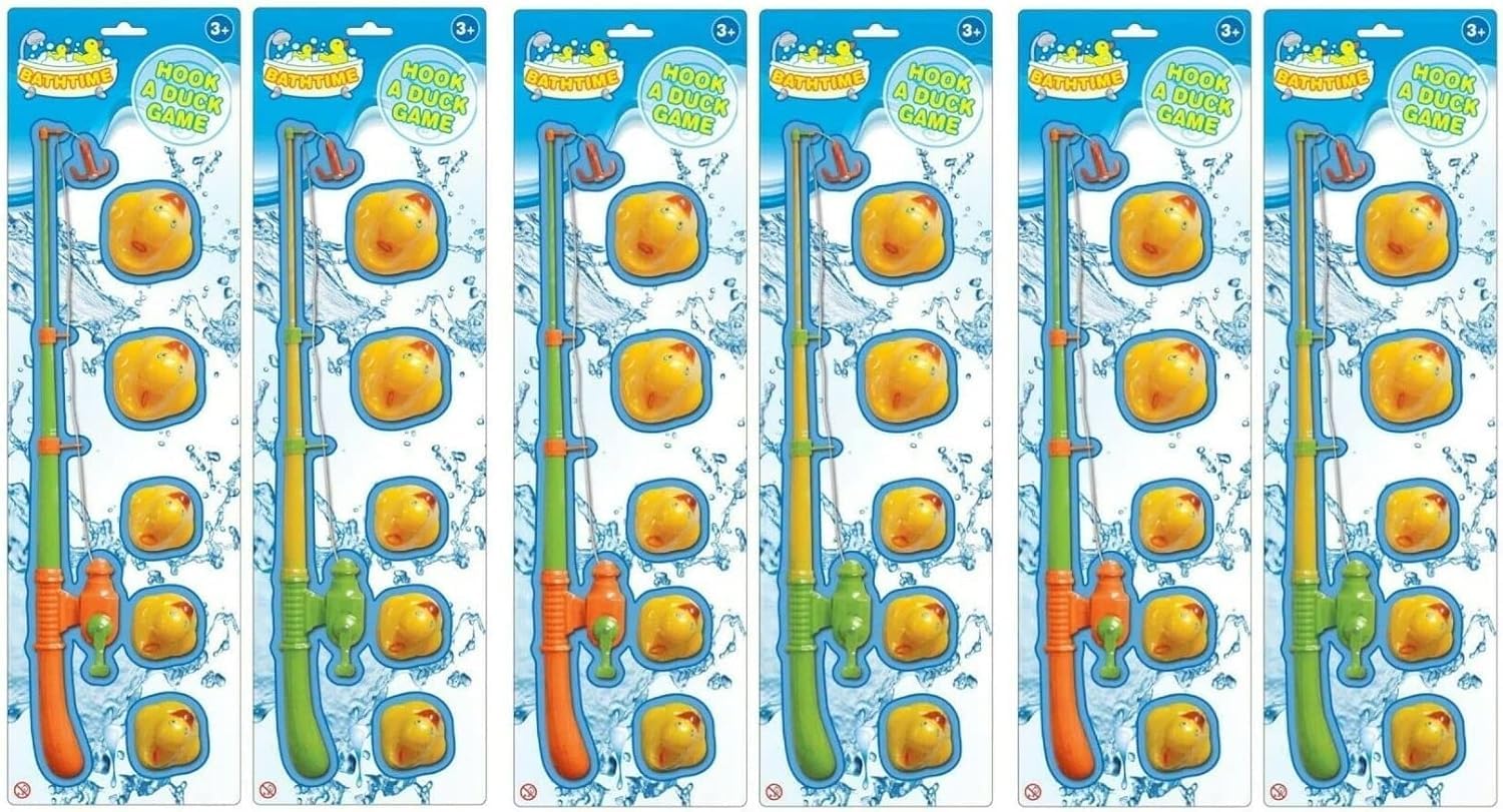 PEBBLE HUG 6Pc Duck Hooking Game for Kids, Hook Style Bath Toys for Toddlers, Bath Tub Pool Duck Hook Toy for Babies, for Birthday, Pool Parties, Christmas (Set of 6)