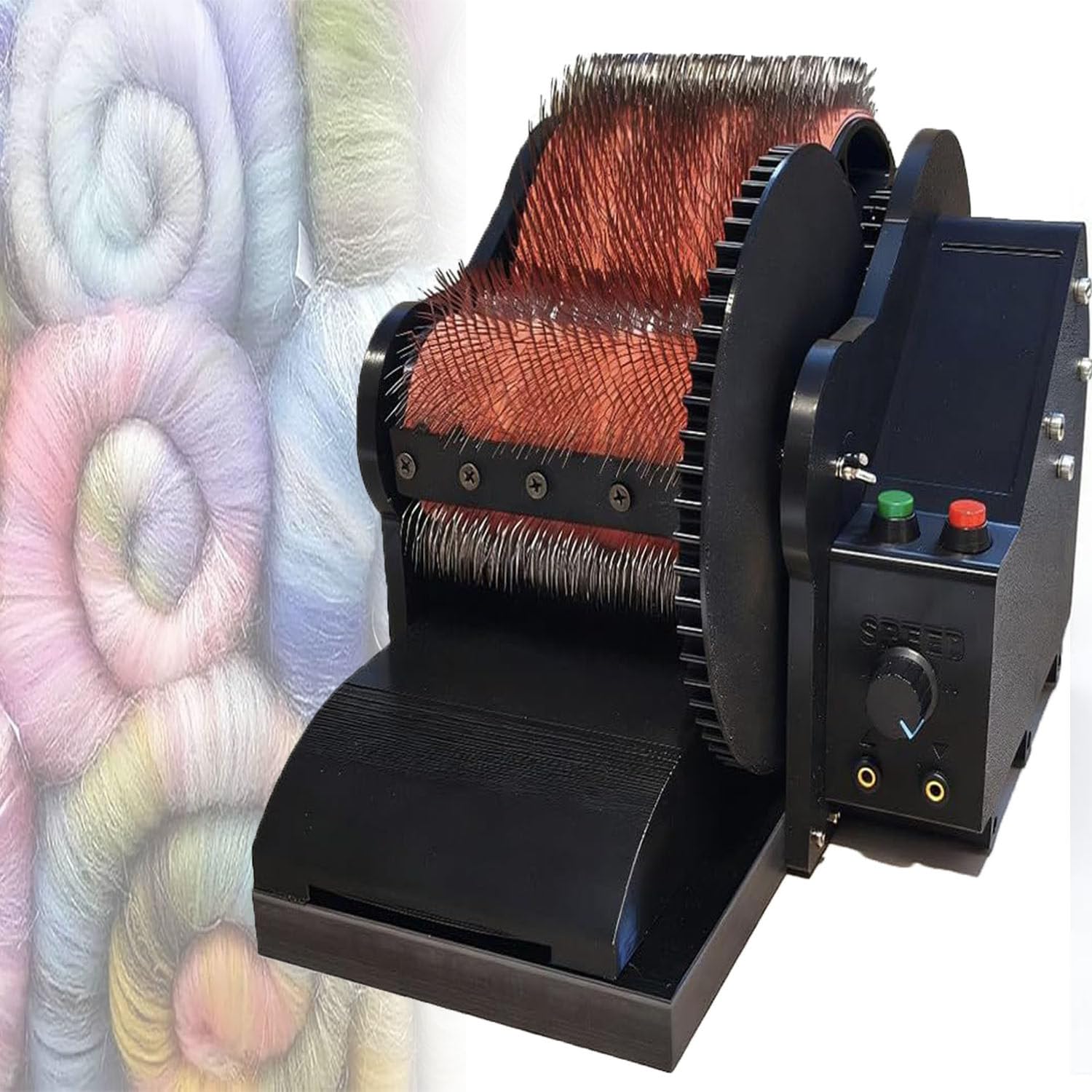 ToayNia Electric Wool Carding Machine,Fiber Combing Blending Machine,with 2 Foot Pedal Forward and Reverse Function,Wool Drum Carder Fiber Carding,Fast Color Mixing,Spinning