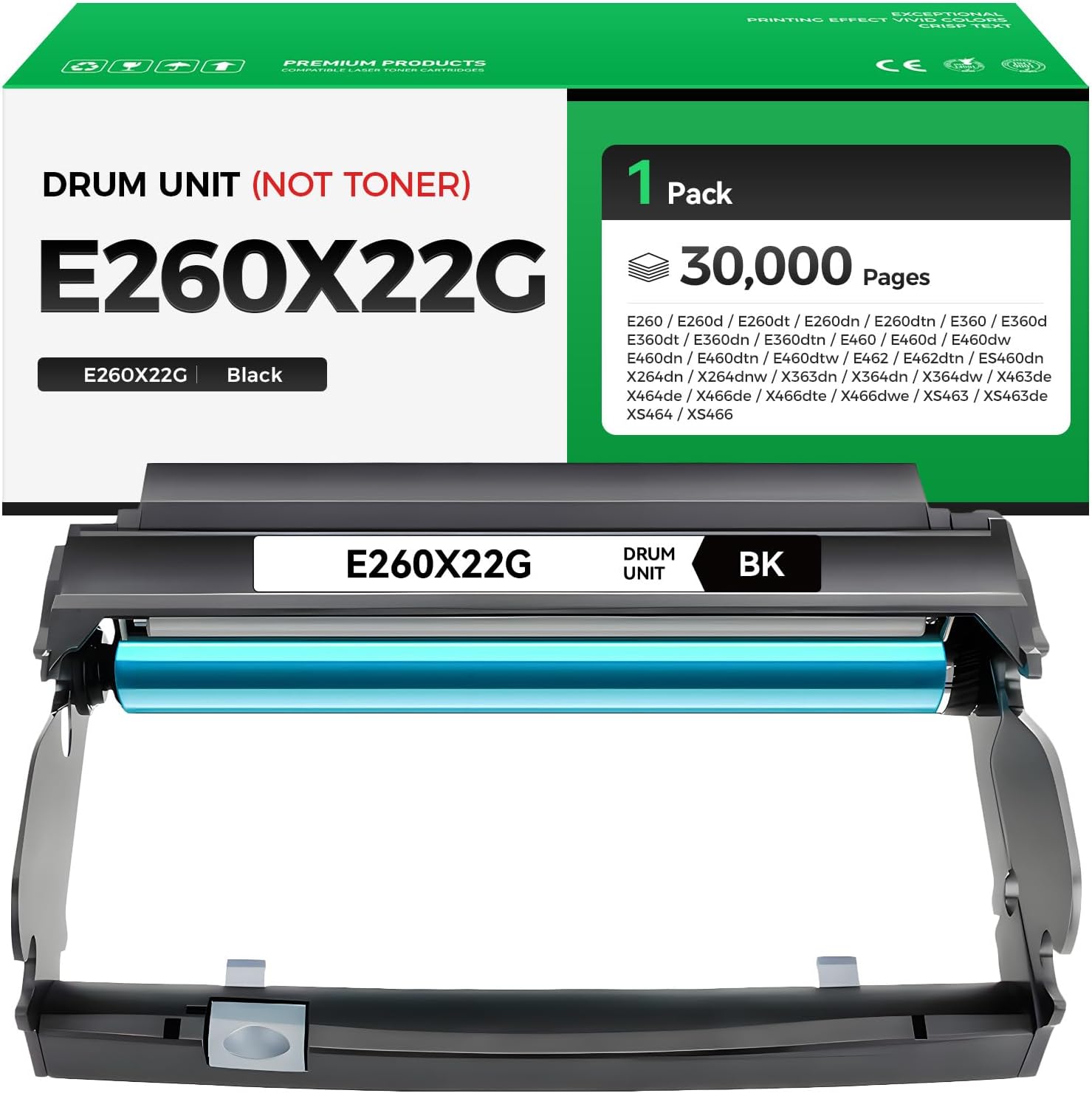 E260X22G Imaging Unit (Not Toner) High Yield Replacement for Lexmark E260X22G Drum Unit Compatible with E260 E360 E460 E462 E260d E260dn E260dt E260dtn E360d E360dn E460d E460dw E462dtn Laser Printer