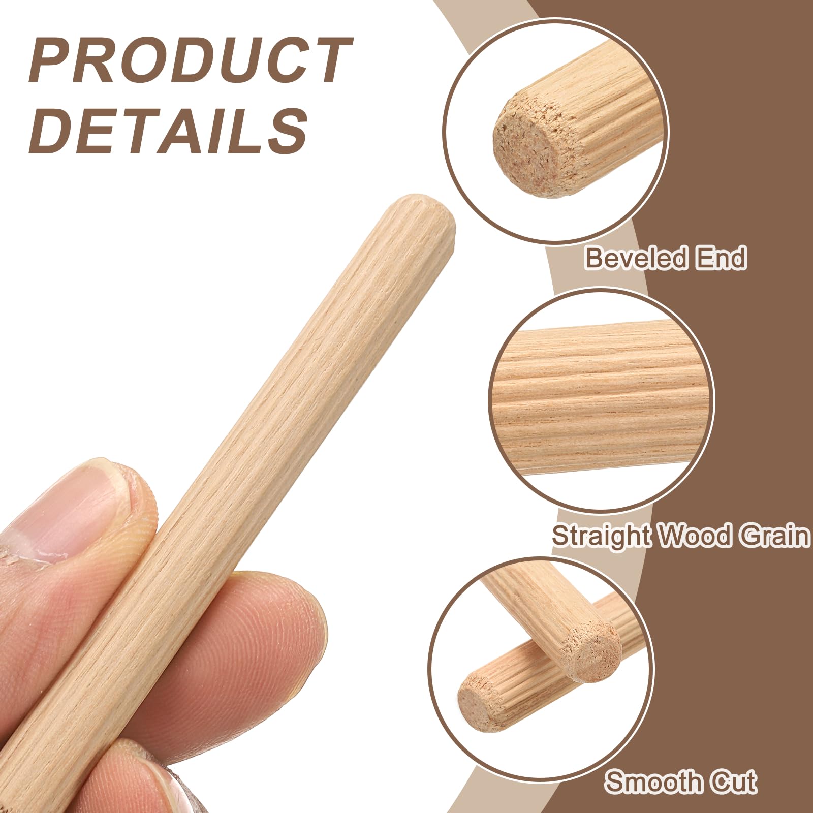sourcing map Perni di tasselli in legno da 8 mm x 100 mm, per lavori artigianali, mobili, fai da te, legno duro, conteggio 60