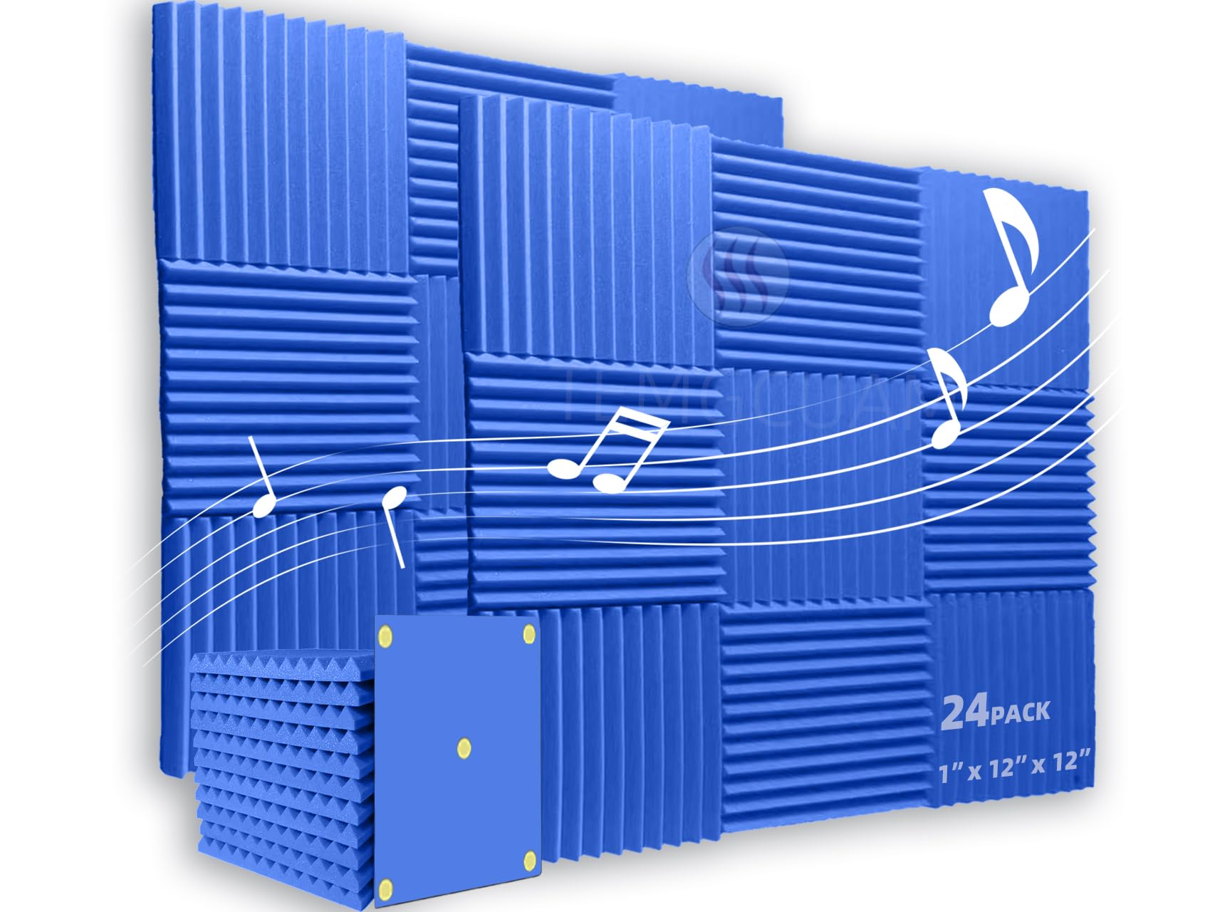 TEMGCUAM 24 Pack Sound Proof Foam Panels |1"×12"×12" Quick-Recovery Soundproof Wall Panels | High Density Sound Dampening Panels for Home Studio|With Adhesive Stickers 120PCS (Blue)